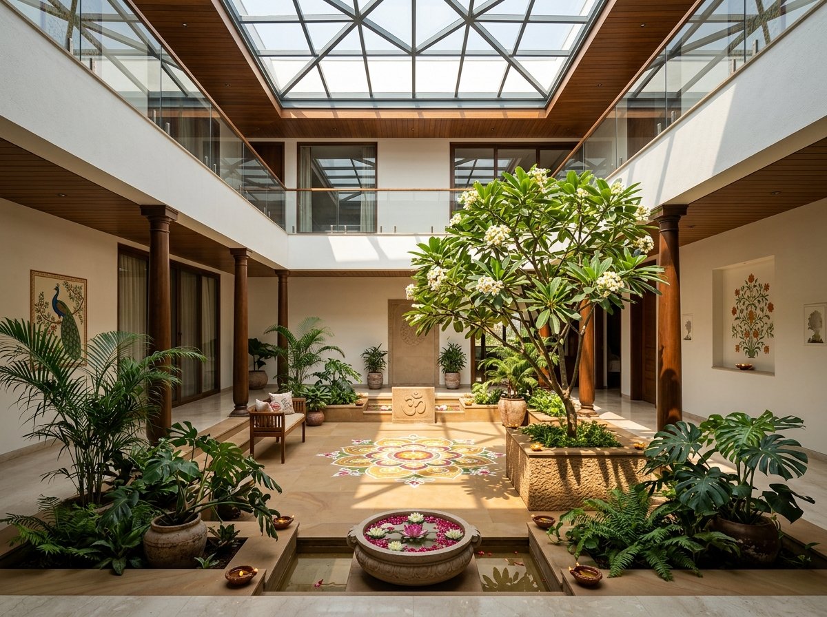 Central Brahmasthan open courtyard space in modern Bengaluru house